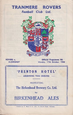 Tranmere Rovers v Aldershot Match Programme 1966-10-17